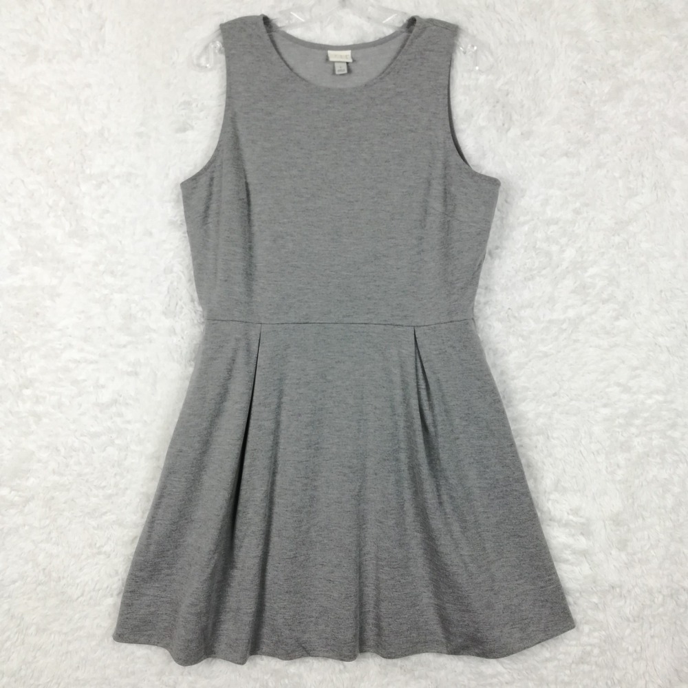 A New Day Womens Dress Fit & Flare Gray Sleeveless Pleated Above Knee L